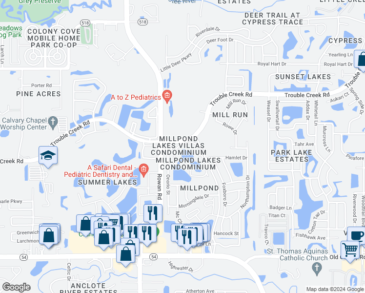 map of restaurants, bars, coffee shops, grocery stores, and more near 4549 Whitton Way in New Port Richey