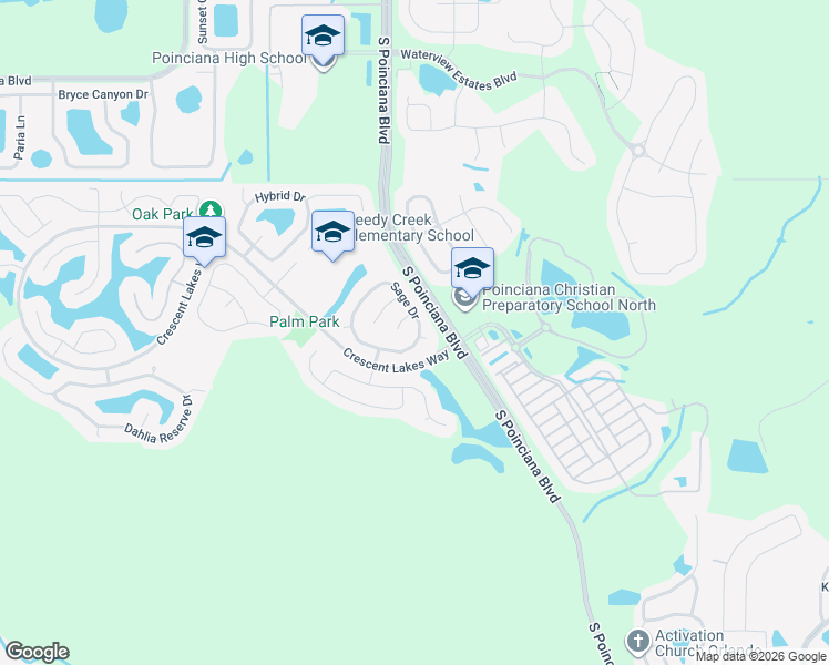map of restaurants, bars, coffee shops, grocery stores, and more near 2563 Sage Drive in Kissimmee