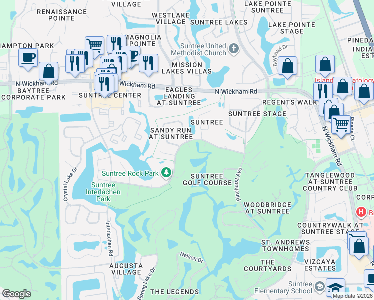 map of restaurants, bars, coffee shops, grocery stores, and more near 320 Olympia Court in Melbourne