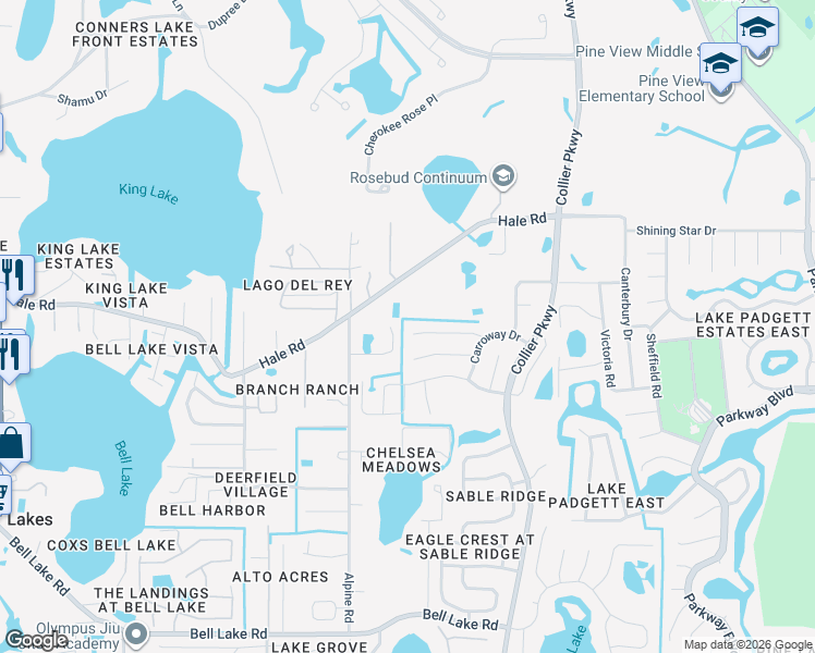 map of restaurants, bars, coffee shops, grocery stores, and more near 22623 Beltrees Court in Land O' Lakes