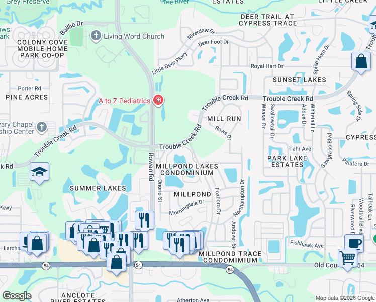 map of restaurants, bars, coffee shops, grocery stores, and more near 4529 Whitton Way in New Port Richey