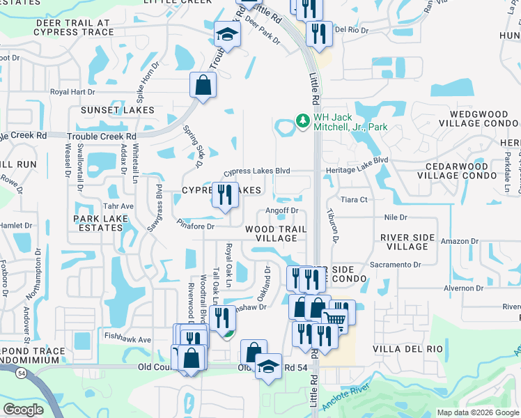 map of restaurants, bars, coffee shops, grocery stores, and more near 8751 Zack Drive in New Port Richey
