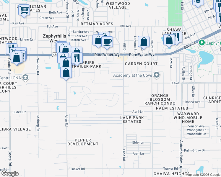 map of restaurants, bars, coffee shops, grocery stores, and more near 37352 Lea Avenue in Zephyrhills