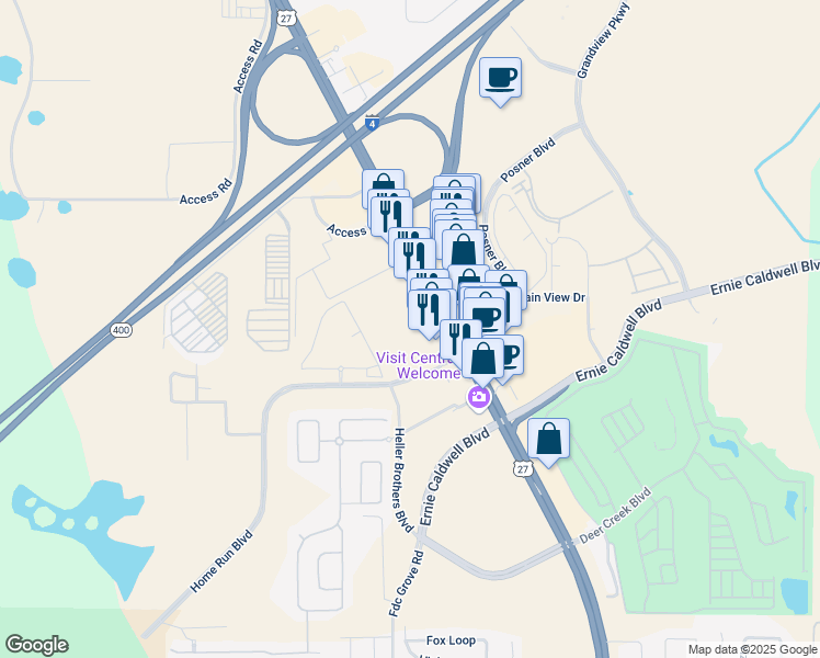map of restaurants, bars, coffee shops, grocery stores, and more near 456 U.S. 27 in Davenport
