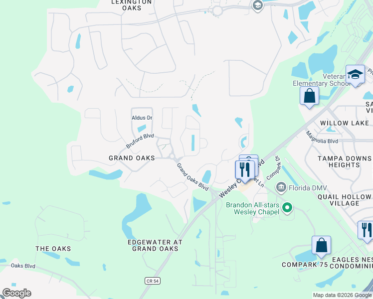 map of restaurants, bars, coffee shops, grocery stores, and more near 5141 Balsam Drive in Pasco County