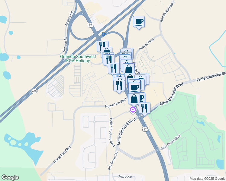 map of restaurants, bars, coffee shops, grocery stores, and more near 456 U.S. 27 in Davenport