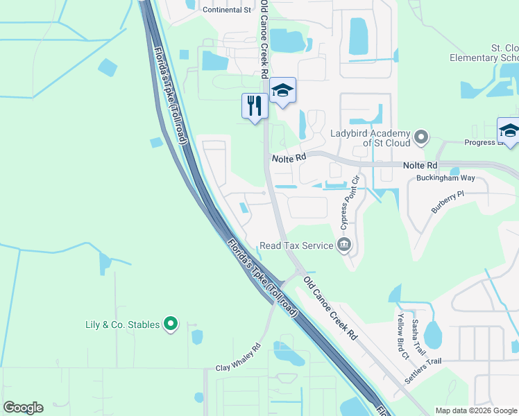 map of restaurants, bars, coffee shops, grocery stores, and more near 4407 Teka Lane in St. Cloud