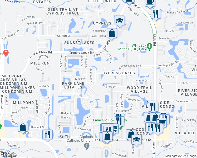 map of restaurants, bars, coffee shops, grocery stores, and more near 8412 Pinafore Drive in New Port Richey