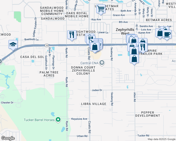 map of restaurants, bars, coffee shops, grocery stores, and more near 36351 Ionno Ct in Zephyrhills