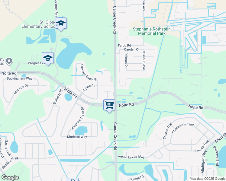 map of restaurants, bars, coffee shops, grocery stores, and more near 3536 Sanctuary Drive in St. Cloud