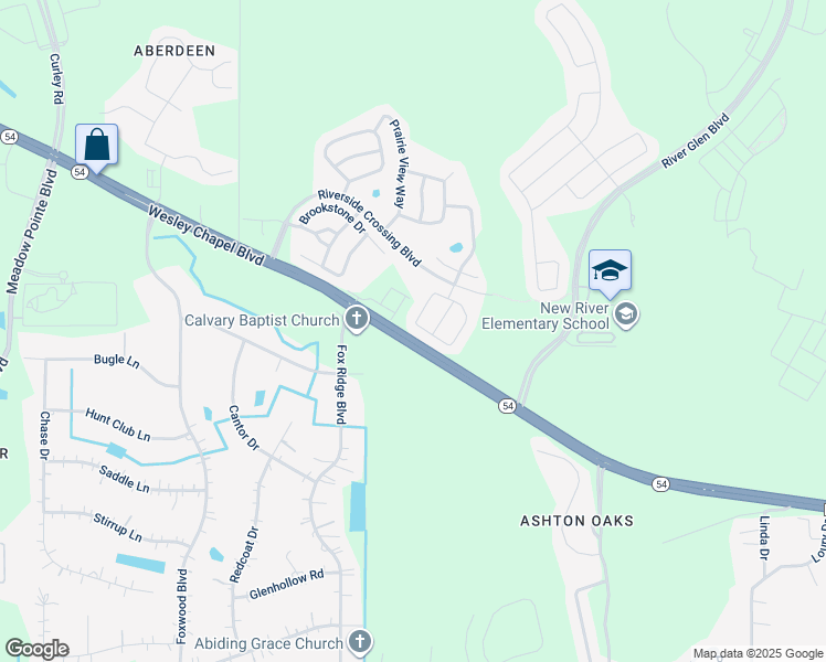 map of restaurants, bars, coffee shops, grocery stores, and more near 4709 White Bay Circle in Wesley Chapel