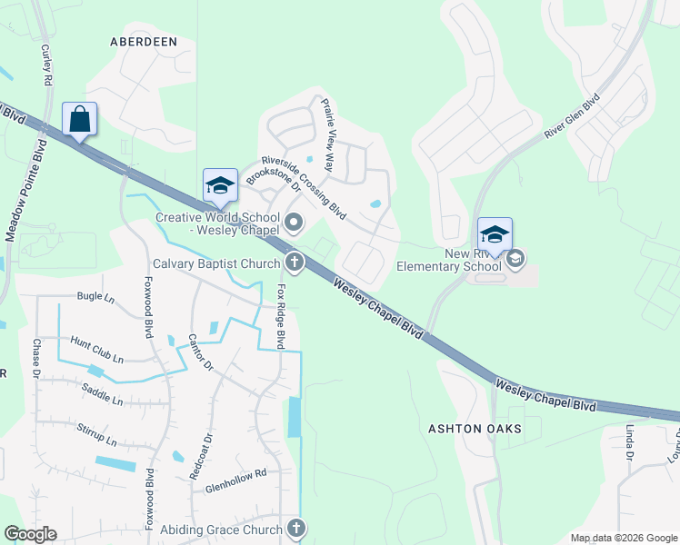 map of restaurants, bars, coffee shops, grocery stores, and more near 4709 White Bay Circle in Wesley Chapel