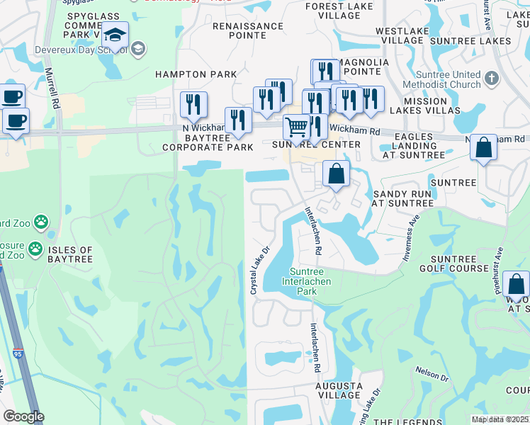 map of restaurants, bars, coffee shops, grocery stores, and more near 358 Crystal Lake Drive in Melbourne