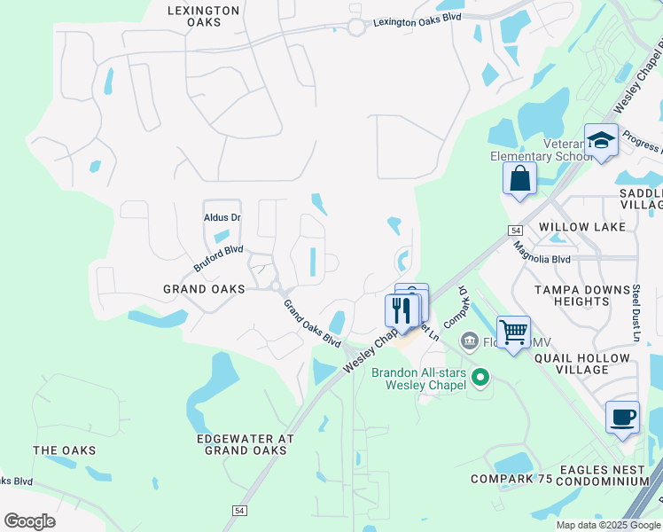 map of restaurants, bars, coffee shops, grocery stores, and more near 26046 Sawgrass Court in Land O' Lakes