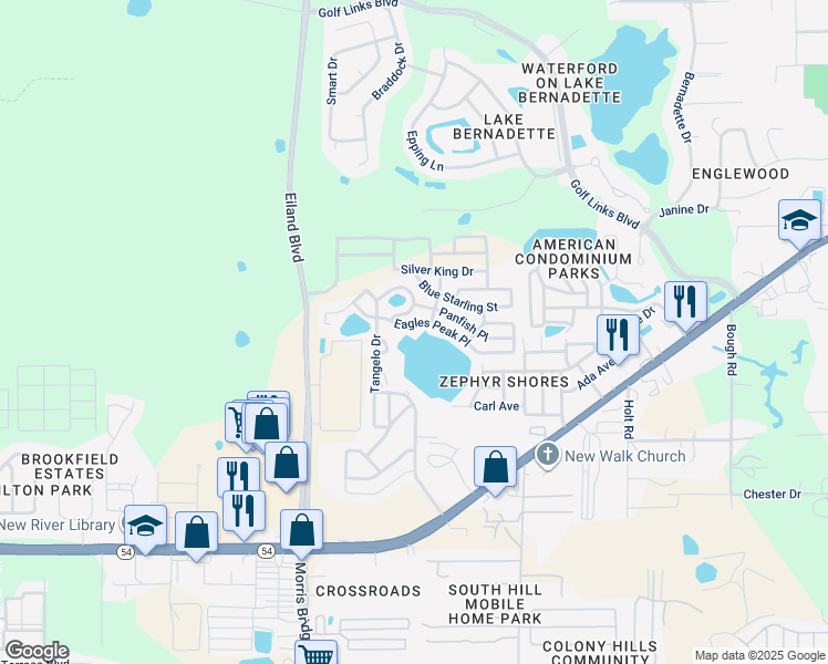 map of restaurants, bars, coffee shops, grocery stores, and more near 34750 Eagles Peak Place in Zephyrhills