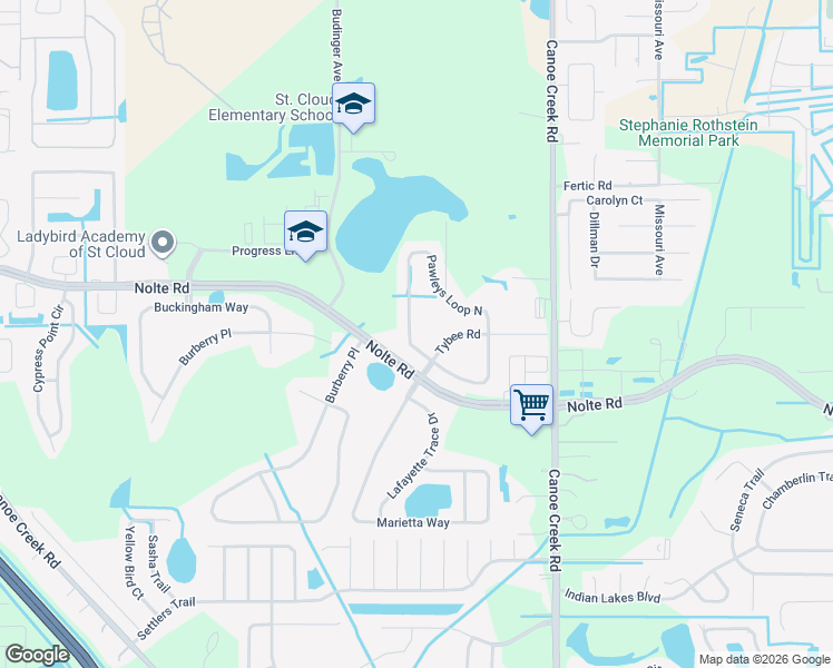 map of restaurants, bars, coffee shops, grocery stores, and more near 3440 Pawleys Loop North in Saint Cloud