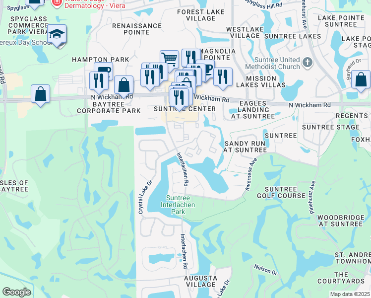 map of restaurants, bars, coffee shops, grocery stores, and more near 215 Plantation Club Drive in Melbourne