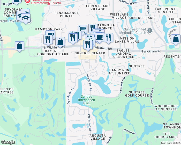 map of restaurants, bars, coffee shops, grocery stores, and more near 219 Plantation Club Drive in Melbourne