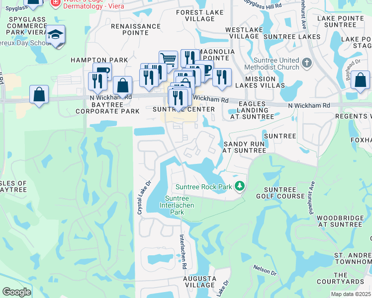 map of restaurants, bars, coffee shops, grocery stores, and more near 223 Plantation Club Drive in Melbourne
