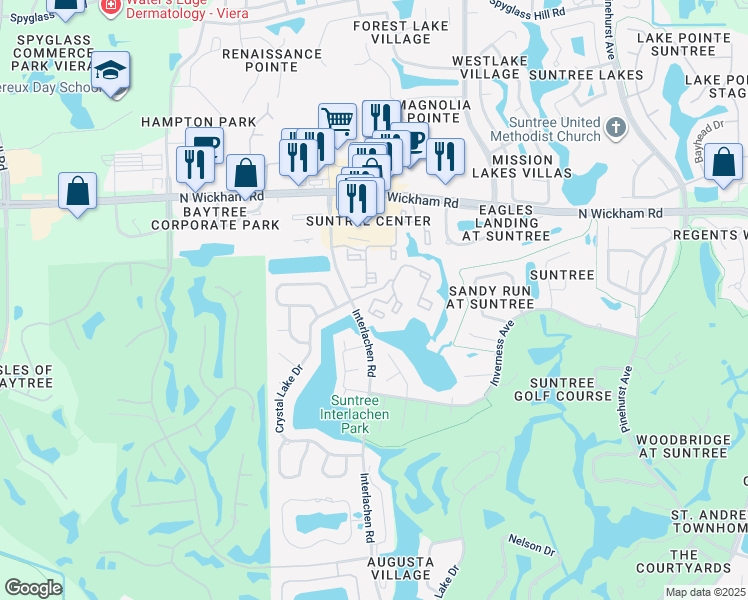 map of restaurants, bars, coffee shops, grocery stores, and more near 221 Plantation Club Drive in Melbourne
