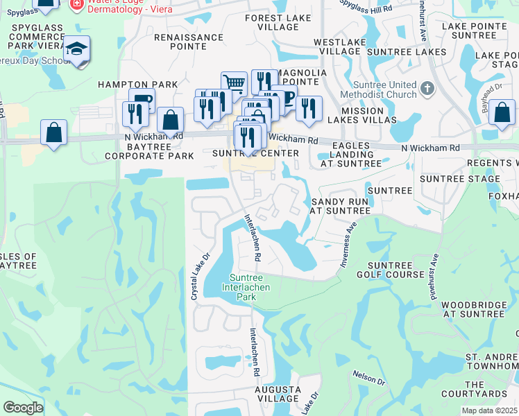 map of restaurants, bars, coffee shops, grocery stores, and more near 227 Plantation Club Drive in Melbourne