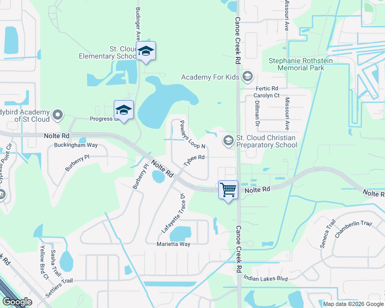 map of restaurants, bars, coffee shops, grocery stores, and more near 3180 Pawleys Loop North in St. Cloud