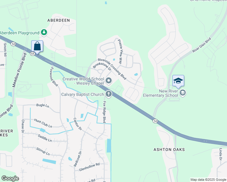 map of restaurants, bars, coffee shops, grocery stores, and more near 32233 Florida 54 in Wesley Chapel