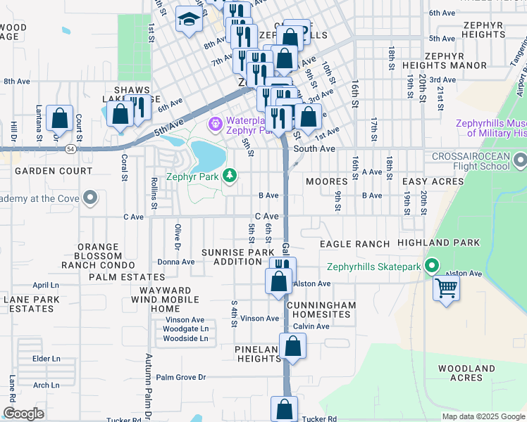 map of restaurants, bars, coffee shops, grocery stores, and more near 4739 6th Street in Zephyrhills