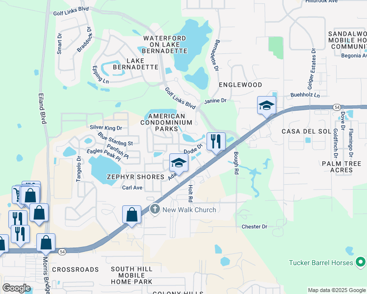 map of restaurants, bars, coffee shops, grocery stores, and more near 35206 Condominium Boulevard in Zephyrhills