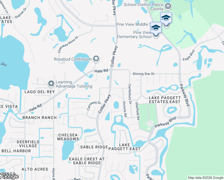 map of restaurants, bars, coffee shops, grocery stores, and more near 23004 Mayfair Road in Land O' Lakes