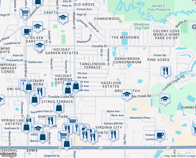 map of restaurants, bars, coffee shops, grocery stores, and more near 6218 9th Avenue in New Port Richey