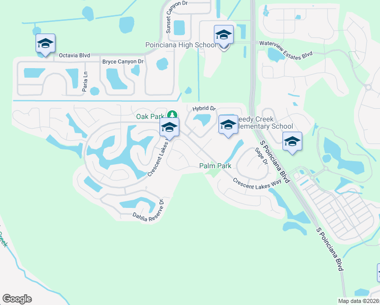 map of restaurants, bars, coffee shops, grocery stores, and more near 2586 Jasmine Trace Drive in Kissimmee