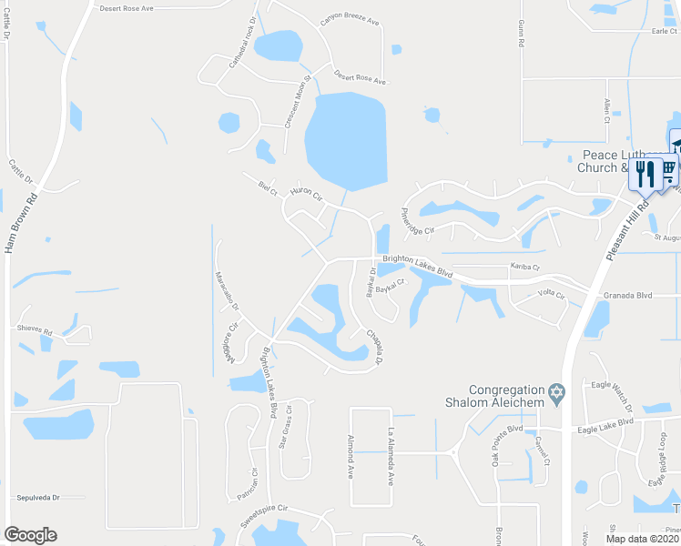 map of restaurants, bars, coffee shops, grocery stores, and more near 4250 Brighton Lakes Boulevard in Kissimmee