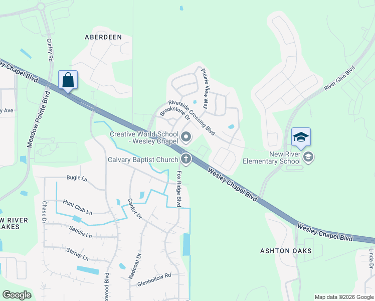 map of restaurants, bars, coffee shops, grocery stores, and more near 32109 Florida 54 in Wesley Chapel