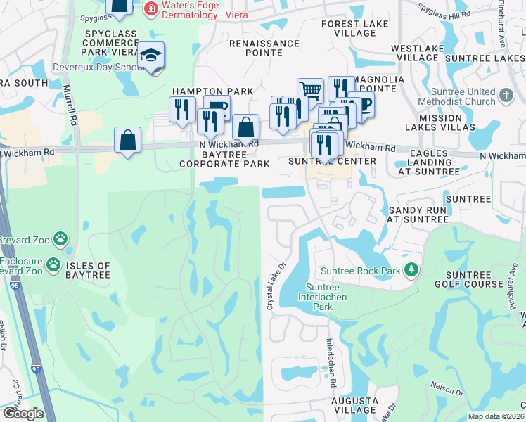 map of restaurants, bars, coffee shops, grocery stores, and more near 1315 Bonaventure Drive in Melbourne