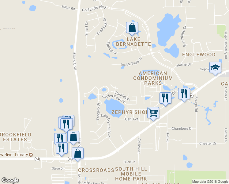 map of restaurants, bars, coffee shops, grocery stores, and more near Lark Haven Place in Zephyrhills