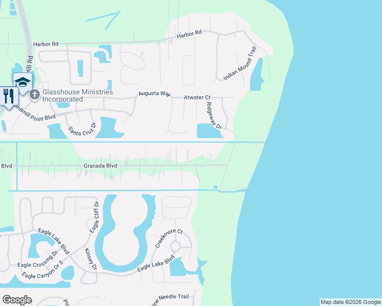 map of restaurants, bars, coffee shops, grocery stores, and more near 1601 Granada Boulevard in Kissimmee
