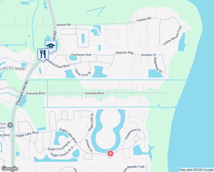map of restaurants, bars, coffee shops, grocery stores, and more near 2151 Granada Boulevard in Kissimmee