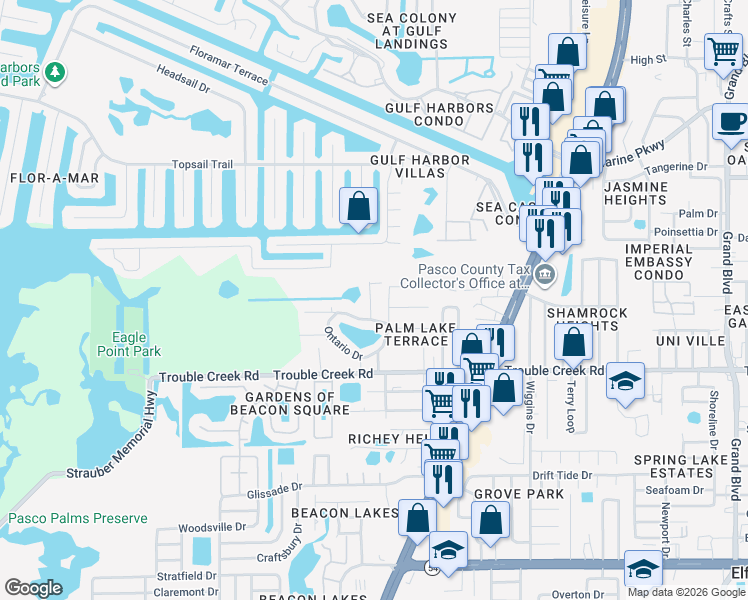 map of restaurants, bars, coffee shops, grocery stores, and more near 4648 Fenton Way in New Port Richey