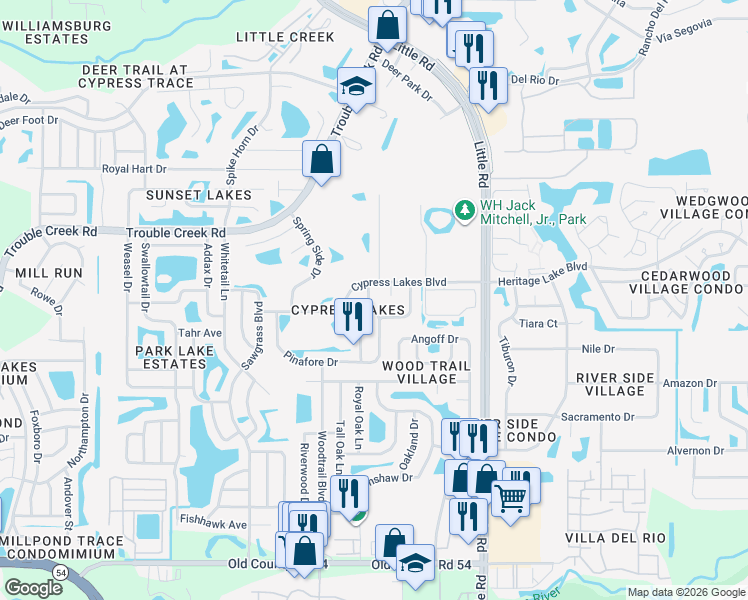 map of restaurants, bars, coffee shops, grocery stores, and more near 4648 Dumont Street in New Port Richey