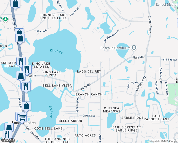 map of restaurants, bars, coffee shops, grocery stores, and more near 4819 Lago Vista Circle in Land O' Lakes