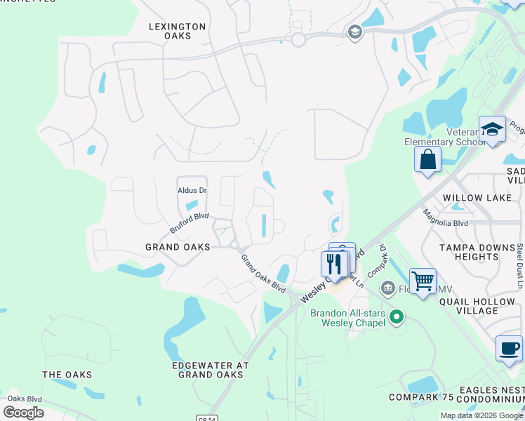 map of restaurants, bars, coffee shops, grocery stores, and more near 26002 Buckthorn Avenue in Land O' Lakes