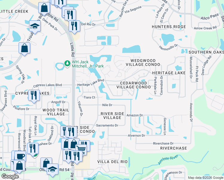 map of restaurants, bars, coffee shops, grocery stores, and more near 4650 Coachmen Road in New Port Richey