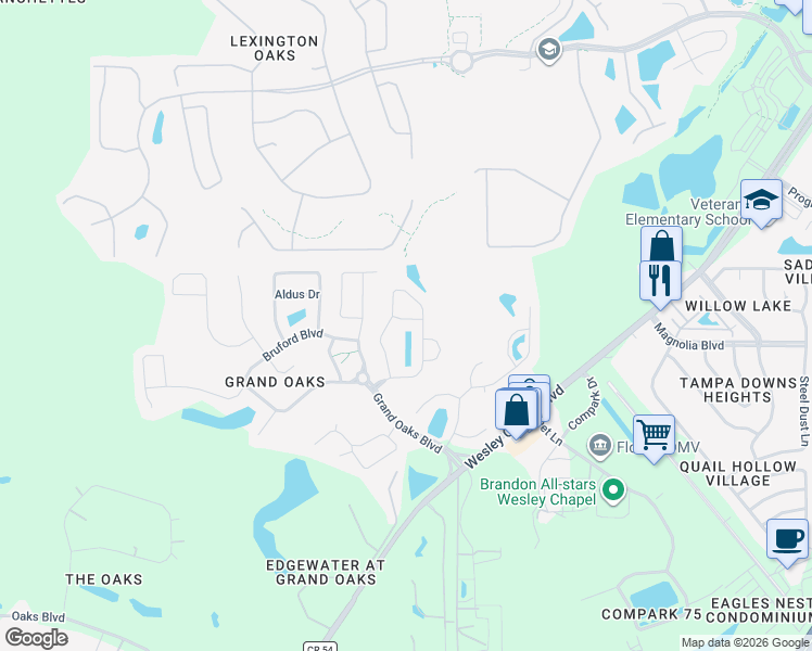 map of restaurants, bars, coffee shops, grocery stores, and more near 26002 Buckthorn Avenue in Pasco County