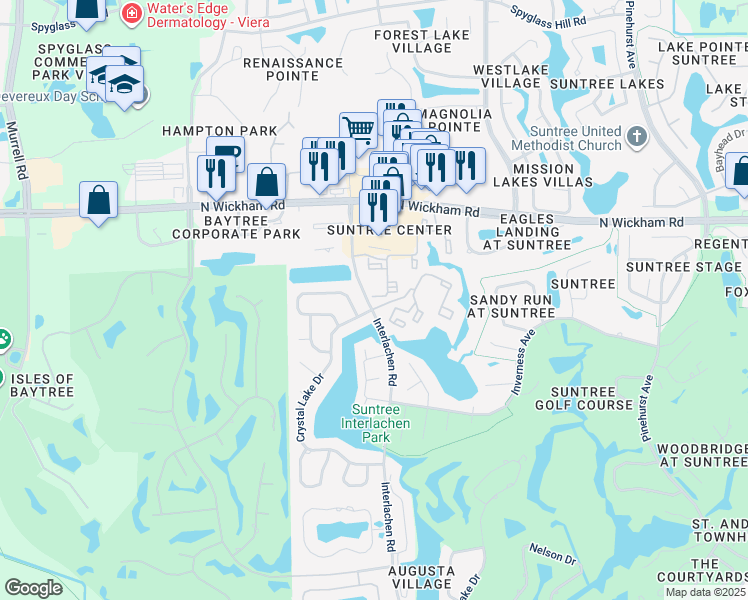 map of restaurants, bars, coffee shops, grocery stores, and more near 212 Plantation Club Drive in Melbourne