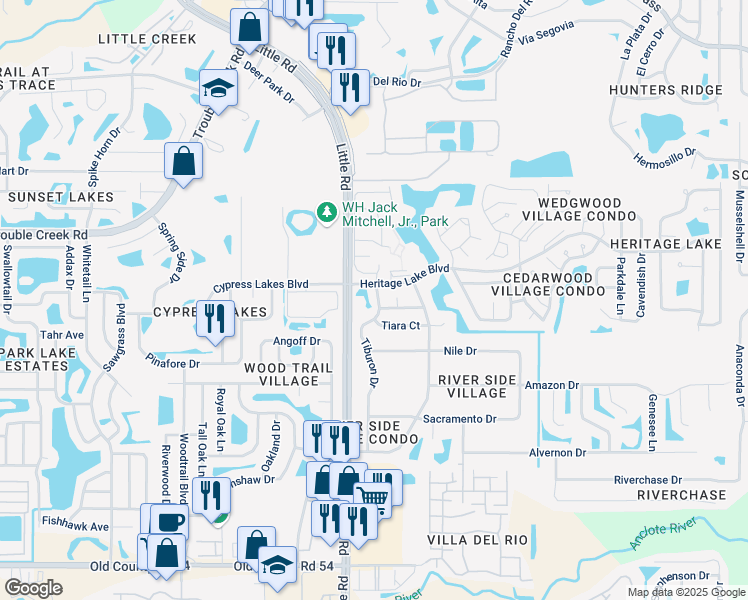 map of restaurants, bars, coffee shops, grocery stores, and more near 4661 Tiburon Drive in New Port Richey