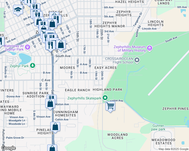 map of restaurants, bars, coffee shops, grocery stores, and more near 4755 19th Street in Zephyrhills