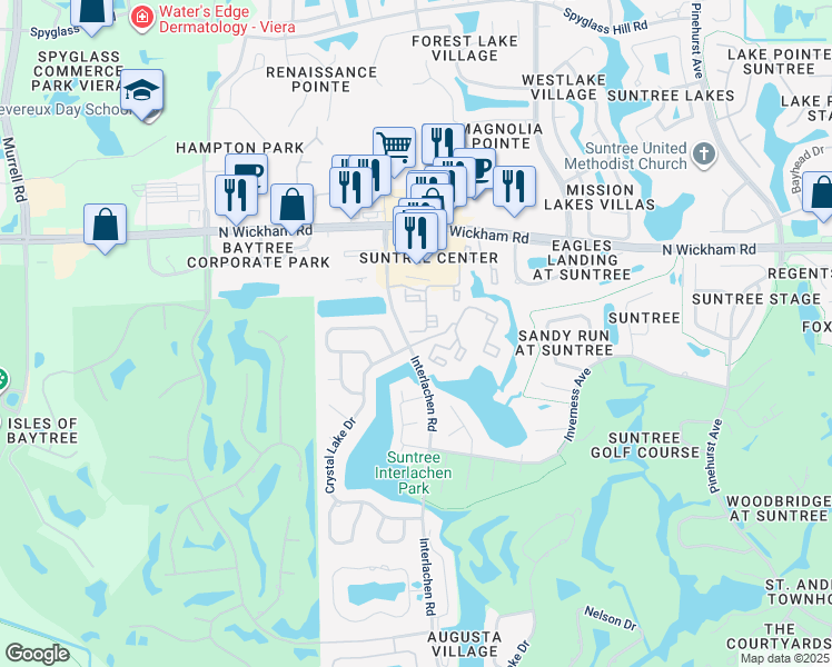 map of restaurants, bars, coffee shops, grocery stores, and more near 220 Plantation Club Drive in Melbourne
