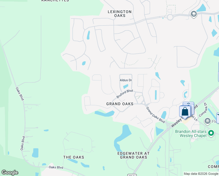 map of restaurants, bars, coffee shops, grocery stores, and more near 25411 Geddy Drive in Land O' Lakes