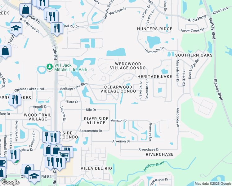 map of restaurants, bars, coffee shops, grocery stores, and more near 4644 Wallingford Court in New Port Richey